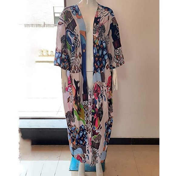 Chiffon Beach Kimono Long Bikini Cover Up Blouses Top - Picture 5 of 5